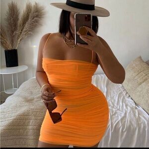 HOSUE OF CB ELLA TANGERINE MINI DRESS